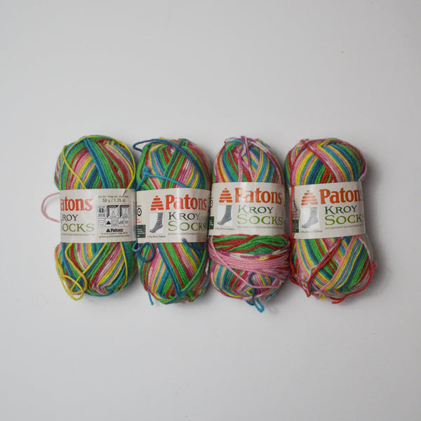 Bright Variegated Patons Kroy Sock Self-Striping Wool + Nylon Blend Yarn - 4 Skeins Default Title