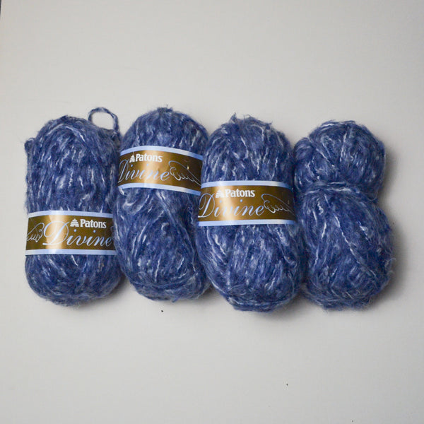 Blue + White Patons Divine Mohair, Acrylic + Polyester Blend Yarn - 4 Skeins Default Title