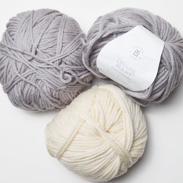 Grey + White Universal Yarn Deluxe Bulky Superwash Yarn - 3 Balls – Make &  Mend