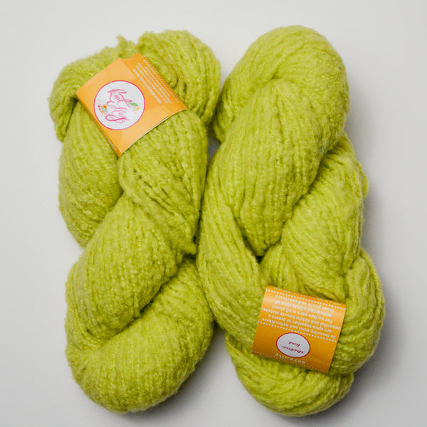 Electric Lime Green Knit Collage Boucle Texture Wool + Nylon Blend Yarn - 2 Skeins