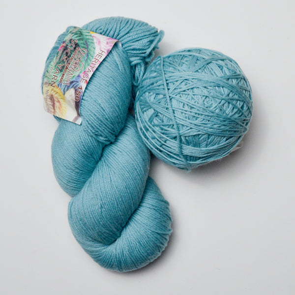 Light Aqua Blue Cascade 150 Heritage Superwash Wool + Nylon Blend Sock Yarn - 2 Skeins