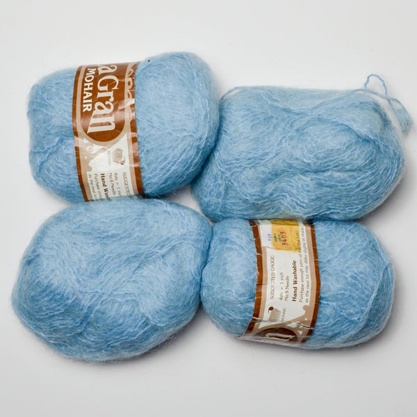 Light Blue La Gran Mohair, Wool + Nylon Blend Yarn - 4 Skeins