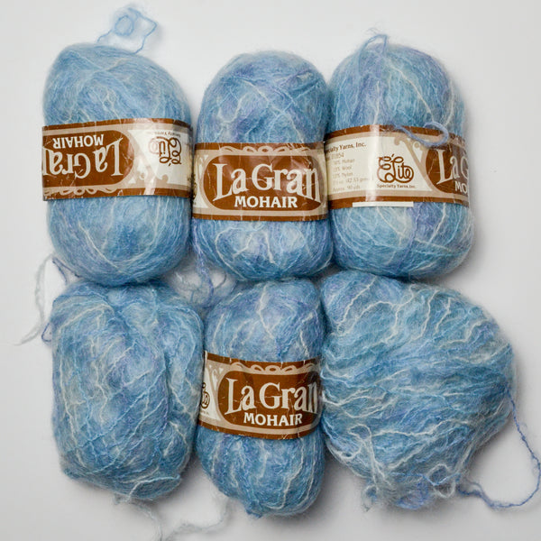 Light Blue Variegated La Gran Mohair, Wool + Nylon Blend Yarn - 6 Skeins