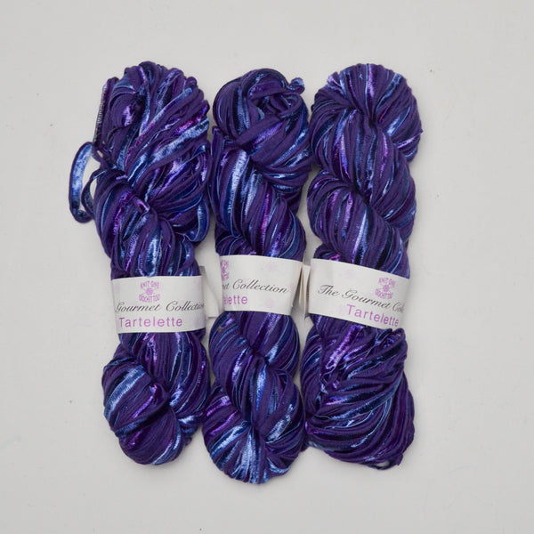 Purple Variegated Knit One Crochet Too Tartelette Ribbon Yarn - 3 Skeins