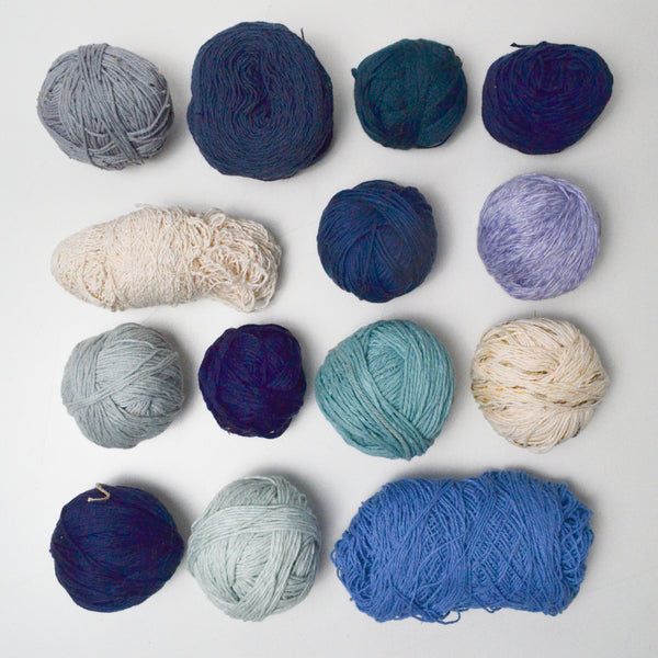 Blue Cotton + Natural Fiber Yarn Bundle - 14 Balls