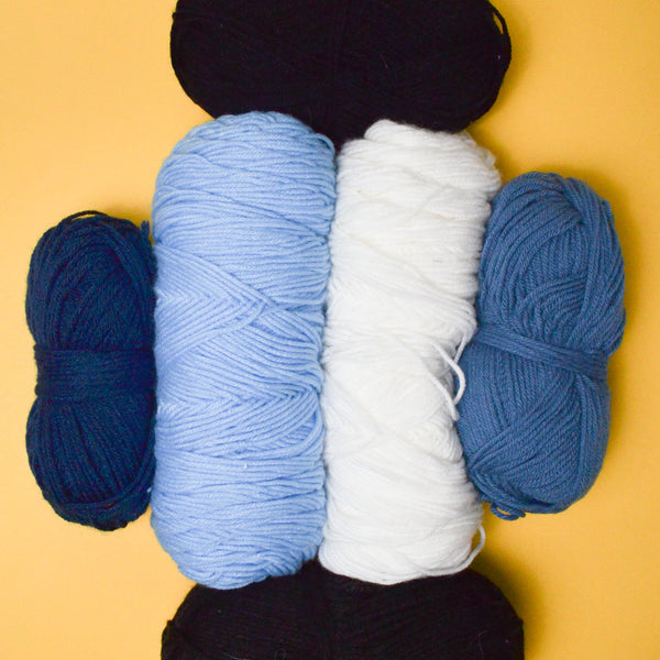 Blue, White + Black Basic Acrylic Yarn Bundle - 6 Skeins