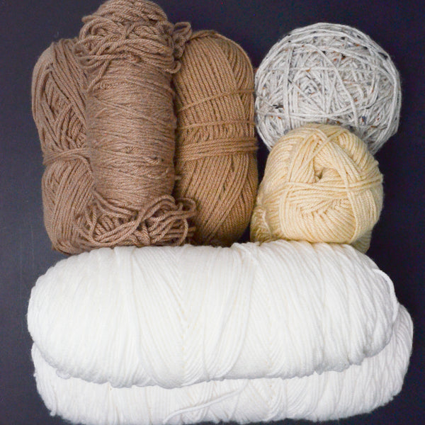 Brown + White Acrylic Yarn Bundle - 7 Skeins