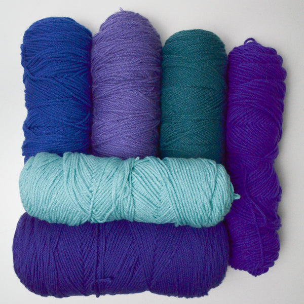 Purple + Blue Acrylic Yarn Bundle - 6 Skeins