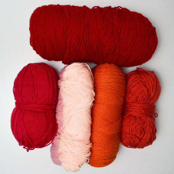 Pink, Red + Orange Basic Acrylic Yarn Bundle - 6 Skeins