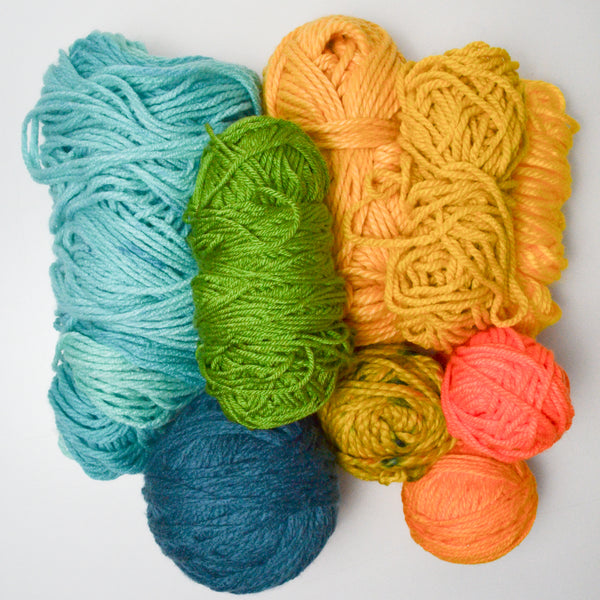 Yellow, Green + Blue Chunky Acrylic Yarn Bundle - 9 Skeins