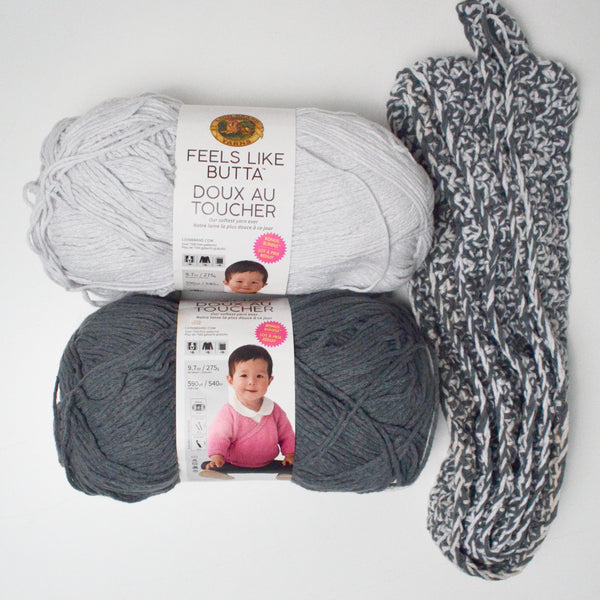 Light + Dark Gray Lion Brand Feels Like Butta Soft Yarn Bundle - 2 Skeins + Project