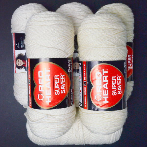 Off-White Red Heart Super Saver Yarn Bundle - 6 Skeins