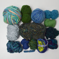 Blue + Green Wool + Natural Fiber Yarn Bundle