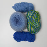 Blue + Green Wool + Natural Fiber Yarn Bundle