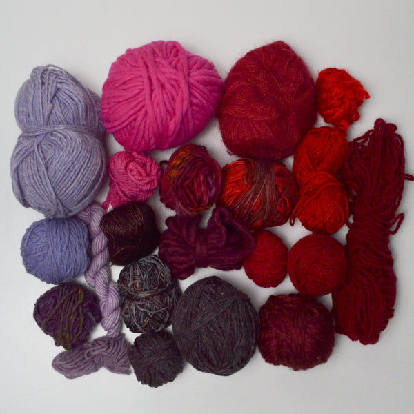 Red, Pink + Purple Wool + Natural Fiber Yarn Bundle