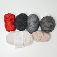 Black, Red + White Wool Yarn Bundle - 6 Skeins