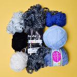 White, Blue, + Black Yarn Bundle - 7 Balls