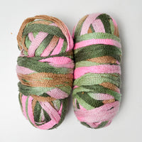 Pink + Green Variegated Ribbon Yarn - 2 Skeins