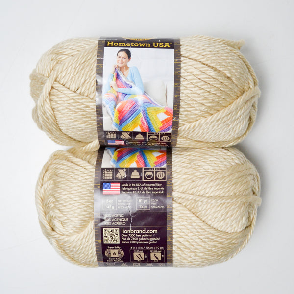 Off-White Lion Brands Hometown USA Acrylic Yarn - 2 Skeins