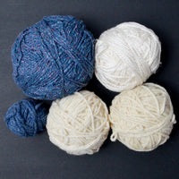 Blue + White Wool, Acrylic + Cotton Blend Yarn - 5 Balls