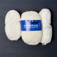 White Fingering Weight Wool + Acrylic Blend Yarn - 3 Skeins