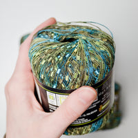 Blue + Green Bernat Matrix Ladder Ribbon Yarn - 4 Balls