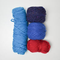 Blue, Red + Purple Wool + Cotton Yarn - 4 Skeins