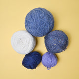 Cream, Blue + Purple Wool + Cotton Yarn Bundle - 5 Balls