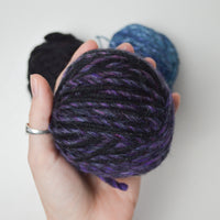 Purple, Blue + Black Wool + Acrylic Yarn Bundle - 4 Balls