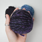 Purple, Blue + Black Wool + Acrylic Yarn Bundle - 4 Balls