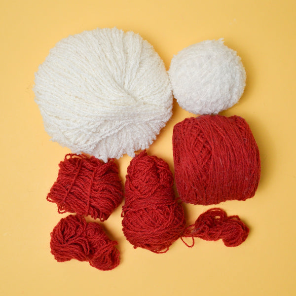 Red Fingering Weight Wool + White Textured Acrylic Yarn - 6 Balls