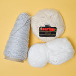 White, Cream + Gray Wool, Acrylic + Mohair Yarn - 3 Skeins