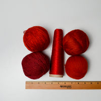 Red Fingering + Lace Weight Wool + Natural Fiber Yarn Bundle - 4 Balls + Cone