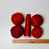 Red Fingering + Lace Weight Wool + Natural Fiber Yarn Bundle - 4 Balls + Cone