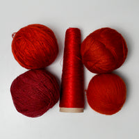 Red Fingering + Lace Weight Wool + Natural Fiber Yarn Bundle - 4 Balls + Cone