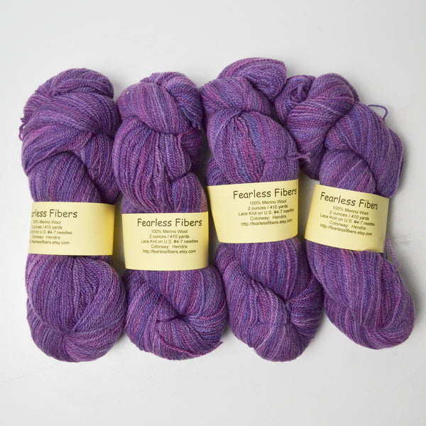 Purple Fearless Fibers Lace Weight Merino Wool Yarn - 4 Skeins