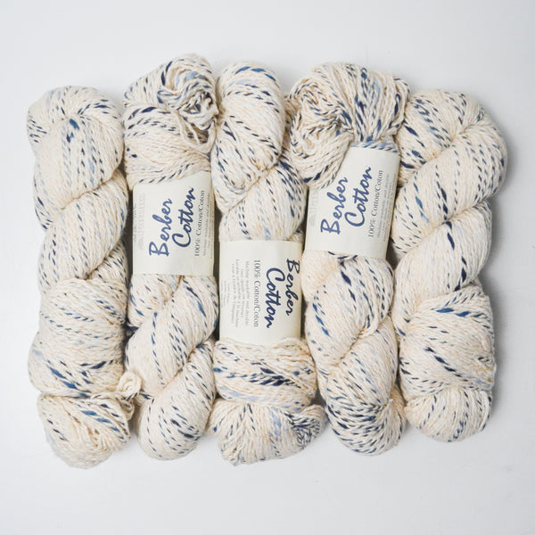 Blue, Cream + White Variegated Berber Cotton Yarn - 5 Skeins