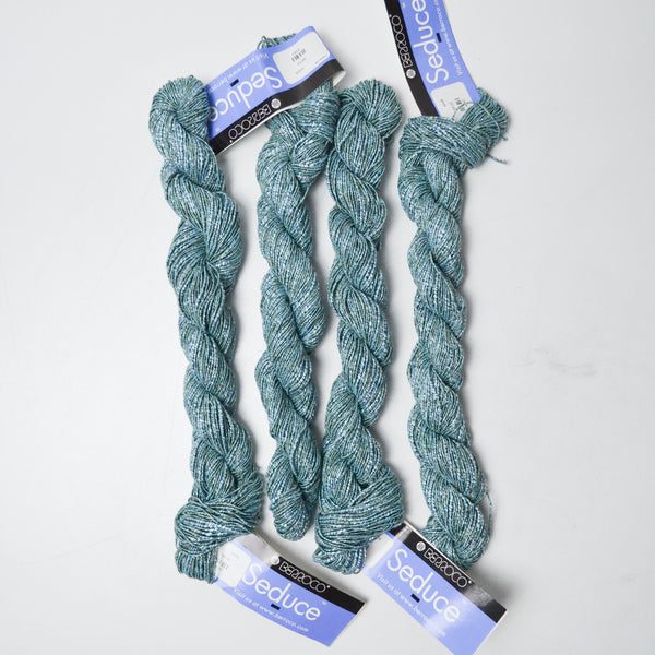 Blue-Green Berroco Seduce Rayon, Linen, Silk + Nylon Blend Yarn - 4 Skeins