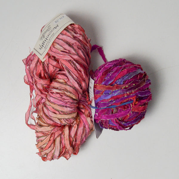 Pink Rayon Ribbon Yarn - 2 Skeins