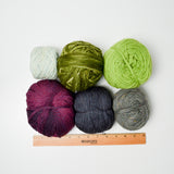 Green, Purple + Gray Wool + Natural Fiber Blend Yarn Bundle - 6 Balls