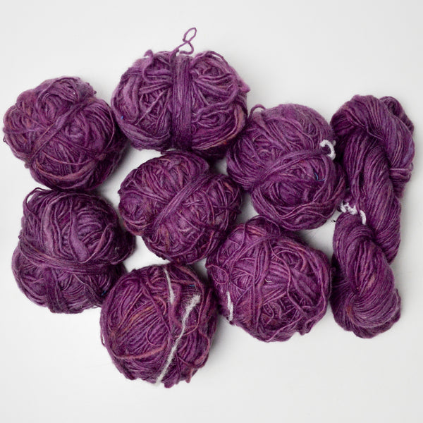 Purple Thick-and-Thin Spun Wool Yarn - 8 Skeins