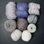 Gray, Blue + Purple Wool + Natural Fiber Yarn Bundle - 9 Balls