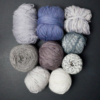 Gray, Blue + Purple Wool + Natural Fiber Yarn Bundle - 9 Balls