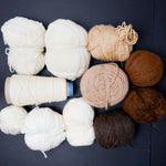 Brown + White Wool + Natural Fiber Yarn Bundle - 11 Skeins