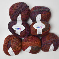 Orange, Red, Purple + Brown Variegated Debbie Bliss Riva Wool + Acrylic Blend Yarn - 7 Skeins