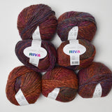 Orange, Red, Purple + Brown Variegated Debbie Bliss Riva Wool + Acrylic Blend Yarn - 7 Skeins