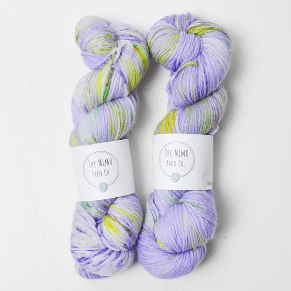 Light Purple + Green The Mimo Yarn Co. Sock Weight Wool + Nylon Blend Yarn - 2 Skeins