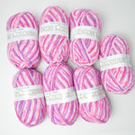 Pink + Purple Variegated Plymouth Encore Colorspun Acrylic + Wool Blend Yarn - 7 Skeins