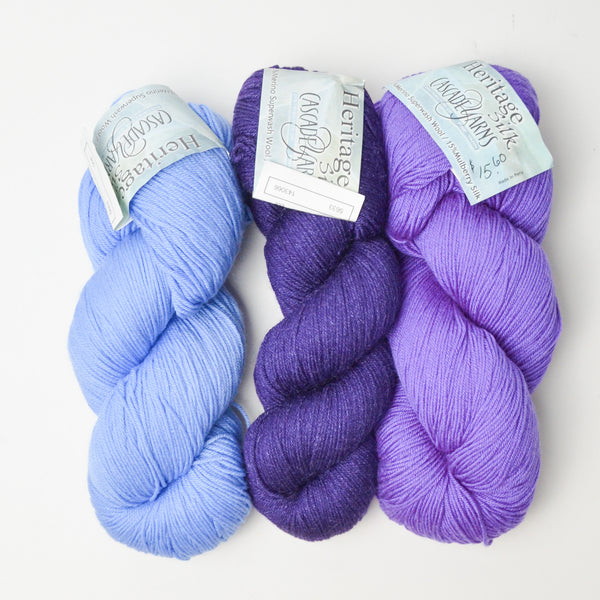Blue + Purple Cascade Yarns Heritage Silk Wool + Silk Blend Yarn - 3 Skeins