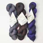 Dark Gray, Brown + Purple Rohrspatz + Wollmeise Merino Superwash Yarn - 3 Skeins